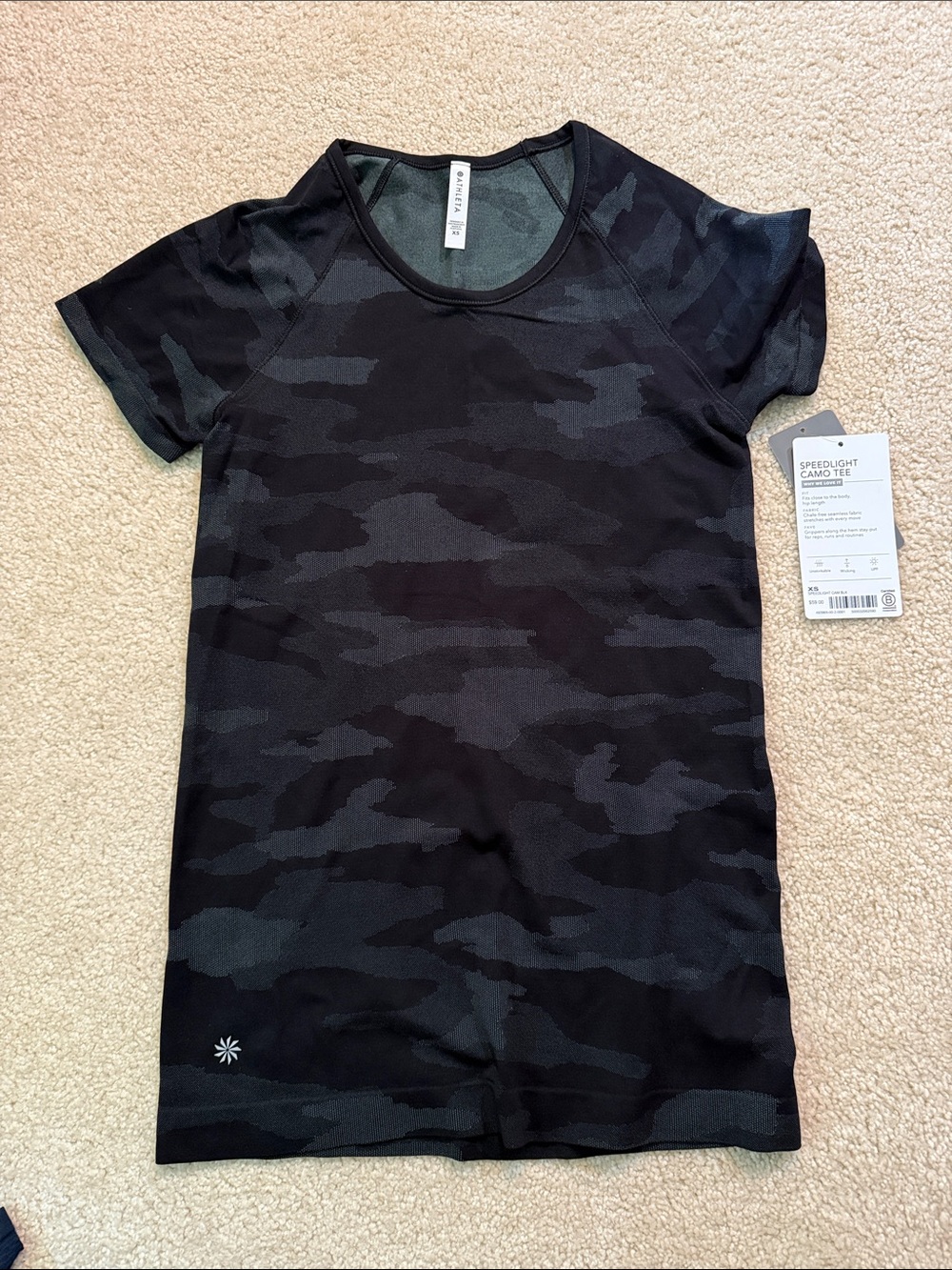 Athleta Black Camo Short Sleeve Tee